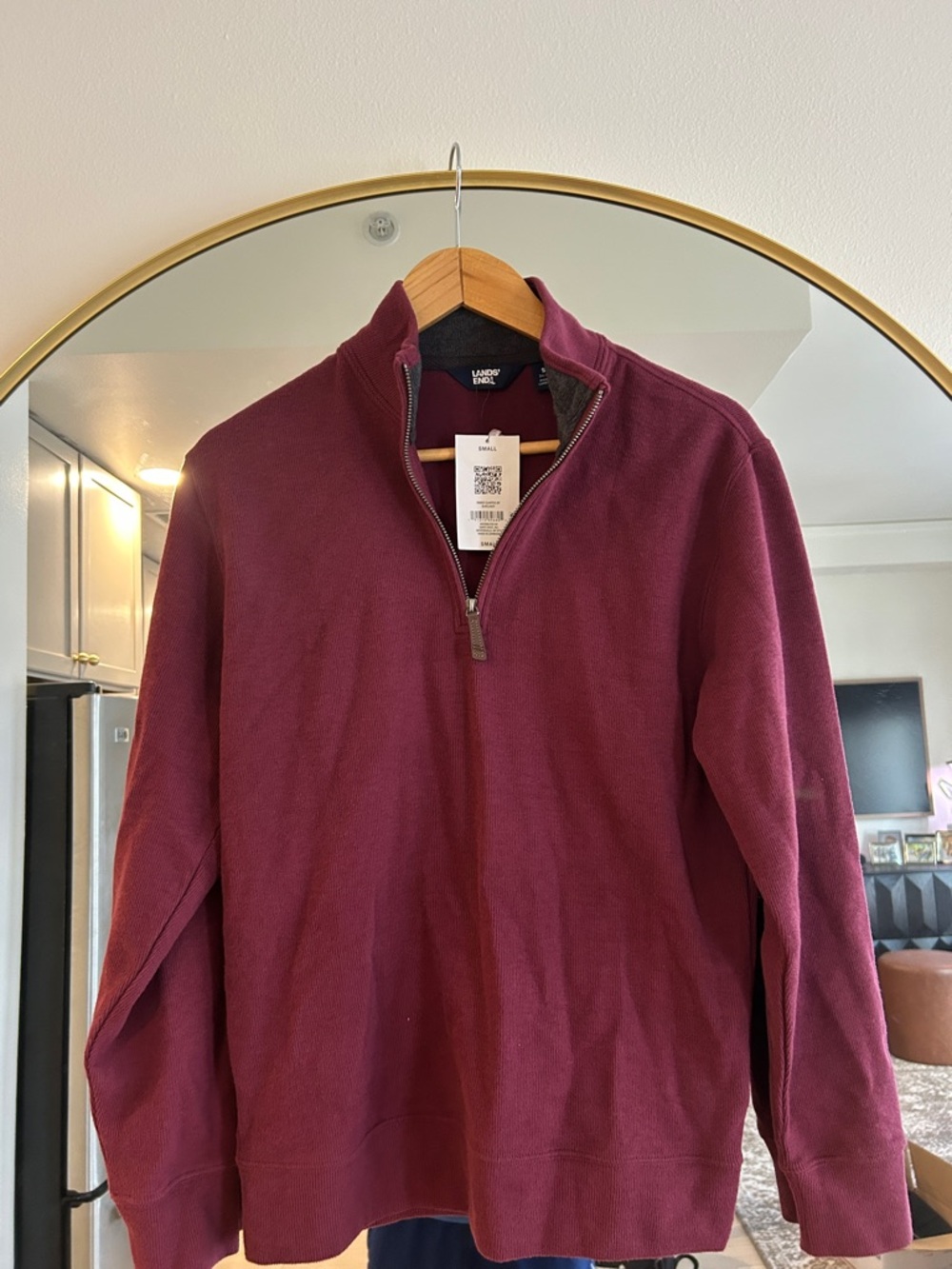 Lands' End Men's Maroon 1/4 Zip Pullover Sweater